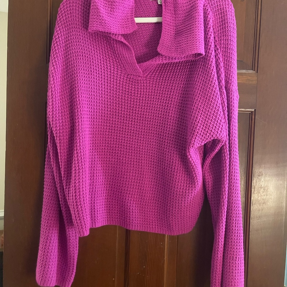 She + Sky Fuchsia Cowl Neck Sweater